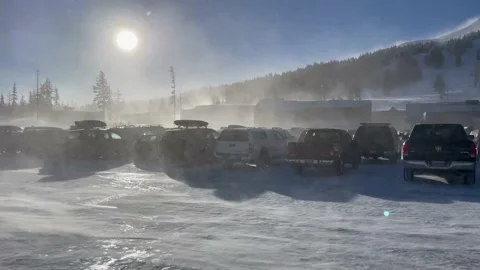 Winter Wind Storm from a Ski Resort Parking Lot 스톡 동영상 151166981