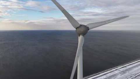 Winter Wind Turbines in Aerial Drone View Видео 334119081