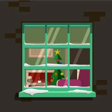 Winter window. Vector illustration Stock Illustration