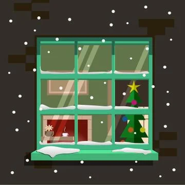 Winter window. Vector illustration Stock Illustration