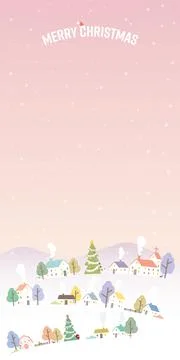 Winter Wonderland with dramatic sky background childish style vertical vect.. Stock Illustration
