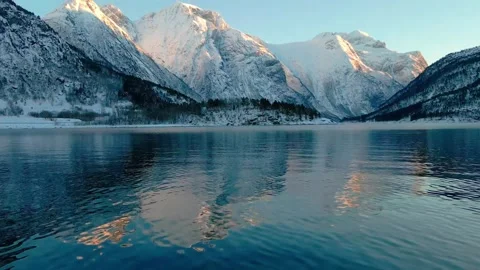 Winter Wonderland in Eresfjord or Eikesdalen, Norway - Majestic Snow Capped Moun Stock Footage 315503389