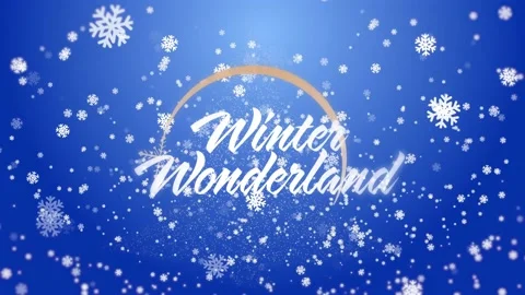Winter Wonderland script glowing, golden sparkle appearing, flakes falling Stock Footage 321162079