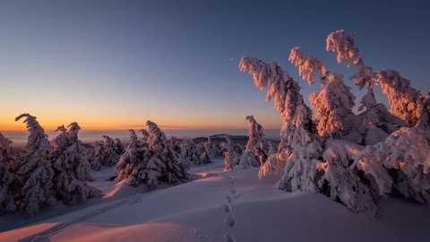 Winter wonderland time lapse of the sunrise Stock Footage