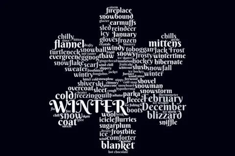 "Winter" word cloud in the shape of a snowflake Stock Illustration