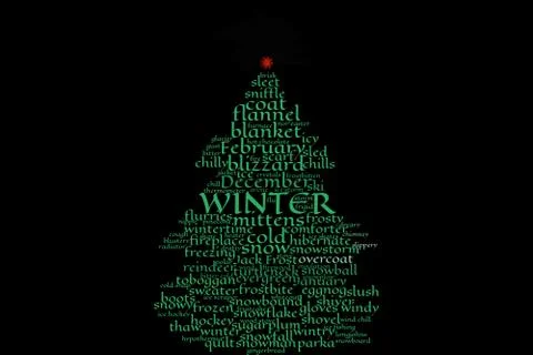 "Winter" word cloud shape of a tree, for Christmas, winter holiday Stock Illustration