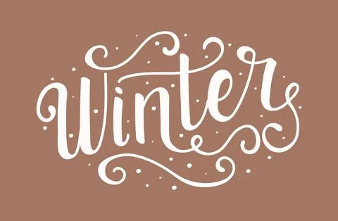 Winter word hand drawn typography on Mocha Mousse background. Season design f Illustrazione stock