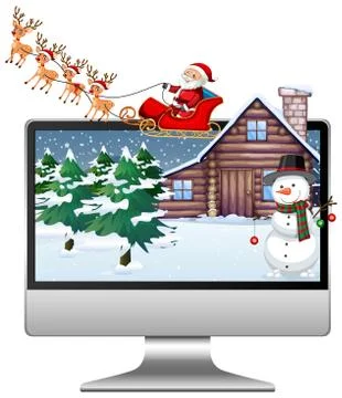 Winter xmas on computer screen desktop Illustrazione stock