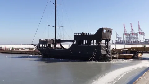 Winter yacht Stock Footage 79859019