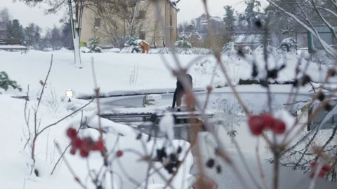 Winter yoga session. Man in black Video stock 83916082