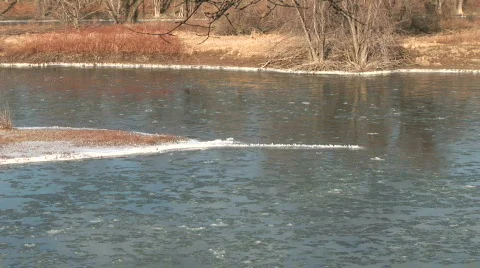 Winter08-Iceriver02-Highangle Stock Footage 96240