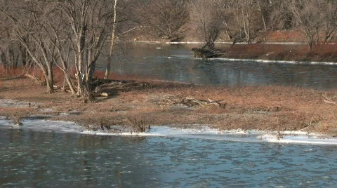 Winter08-Iceriver03-Highangle Stock Footage 96234