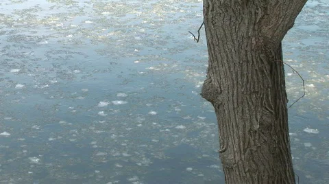 Winter08-Iceriver04-Highangle Stock Footage 96373