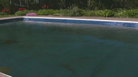 Winterized pool panning in early spring Stock Footage 544971