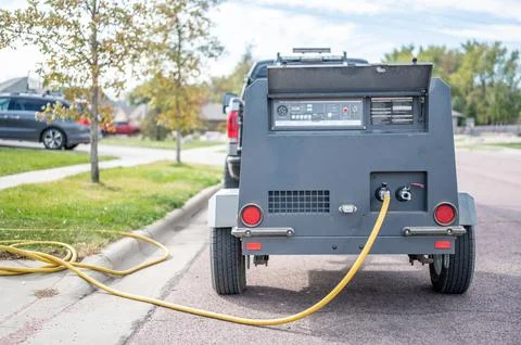 Winterizing a residential irrigation system by using a compressor and forced air Stock Photos