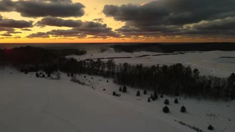 Winterland sunset, reverse descending motion with turn. Stock Footage 233142201