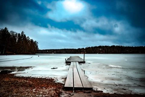 Winter's Desolate Pier Stock Photos