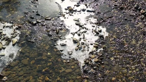 Winter's Edge: A Drone's View of a Clear Rocky Mountain River Stock Footage 301404973
