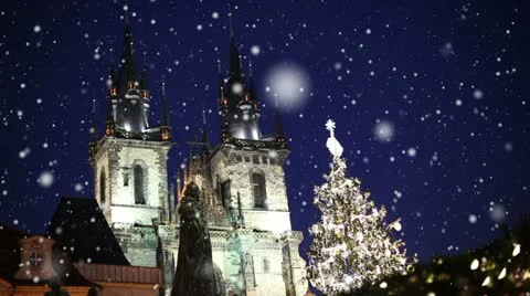 Winter's night in Prague Stock Footage 24647341