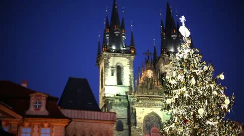Winters Night in Prague Stock Footage 24647386