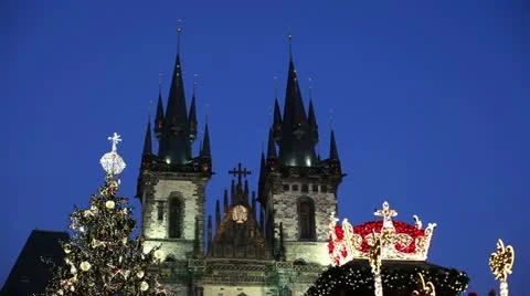 Winters Night in Prague Stock Footage 24648353