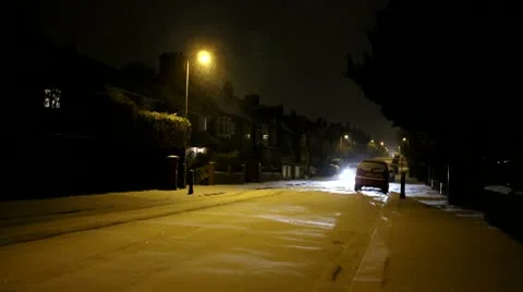 Winters night in the suburbs Stock Footage 10743276