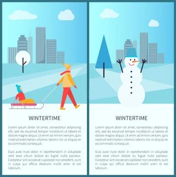 Wintertime Placards with Text Vector Illustration Stock Illustration