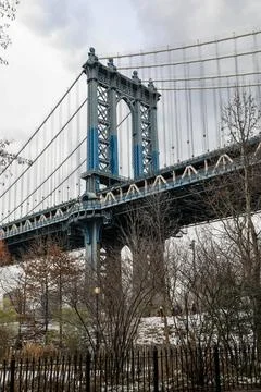 Wintertime view of the Manhattan Bridge Stock Photos