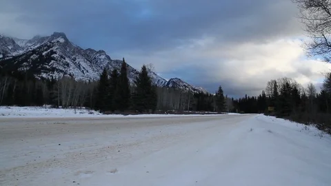 Wintery forest road Alberta in Alberta Stock Footage 90847976