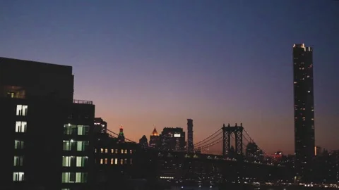 Wintery Sunset Over the Manhattan Bridge Stock Footage 301649115
