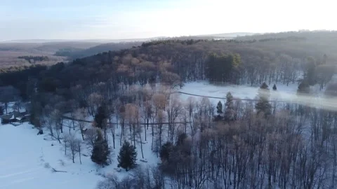 Wintry Forest At Dawn Over a Frozen Lake Stock-Footage 169734209