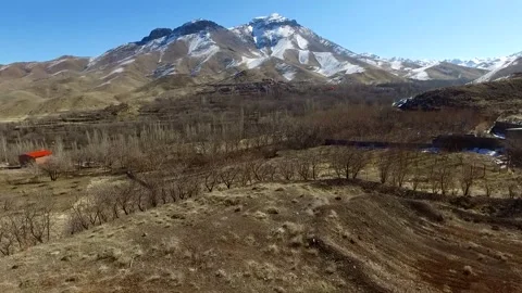 In a wintry landscape bare leafless trees are framed, stock footage. Stock Footage 304866979