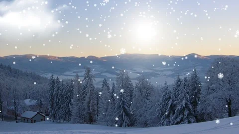 Wintry landscape with night sky and light moon Video stock 99600854