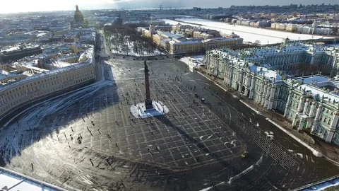 Wintry Palace Square. Aerial view from drone. St. Petersburg, Russia Stock Footage 72992255