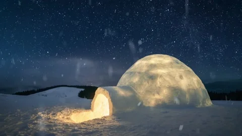 Wintry scene with resl snow igloo and milky way Stock Footage 146621415