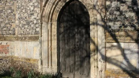 Wintry Tree Shadows on a 16th Century Cathedral Door Stock Footage 22153316