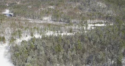 Wintry woods and merging rivers Stock Footage 346185612