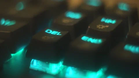 Wipe Data: Finger presses the DEL key in the dark Stock Footage 301186232