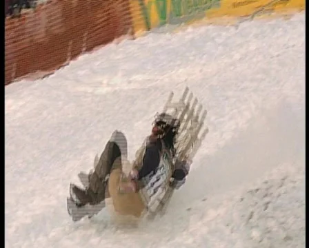 Wipe out on sledge, funny winter olympics.7 Stock Footage 625557