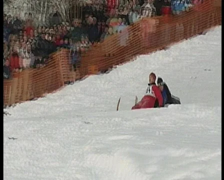 Wipe out on sledge, funny winter olympics.5 Stock Footage 625582