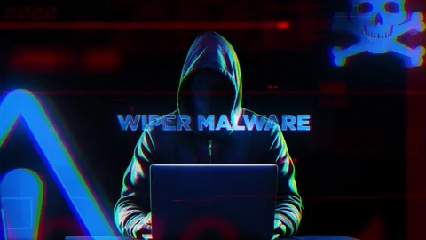 Wiper Malware Word on Hacker concept technology futuristic data background V Stock Footage 342801183