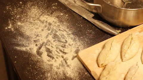 Wipes clean rag flour on the table Stock Footage 57355626