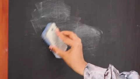 Wiping a blackboard with a sponge in a classroom setting Stock Footage 342687722