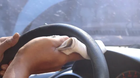 Wiping a car steering Stock Footage 341452824