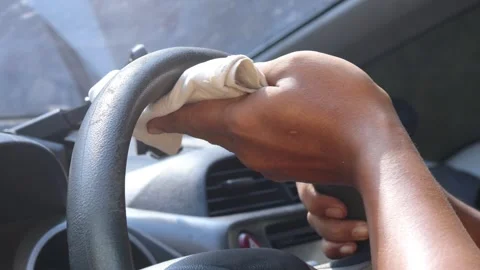 Wiping a car steering Stock Footage 341452825