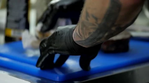 Wiping the Cutting Board Stock Footage 132166861