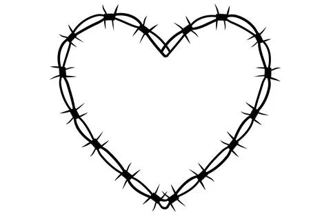 Wire Barb heart frame y2k tattoo border gothic spiky punk print isolated on Stock Illustration