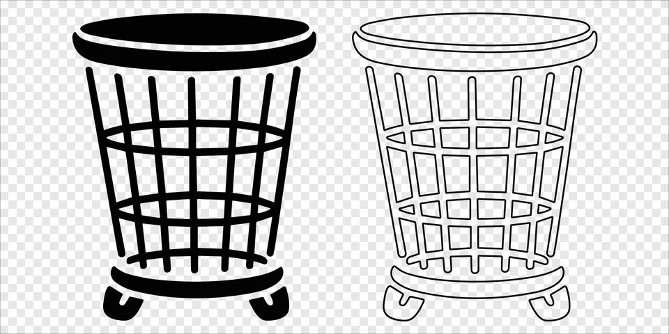 Wire basket with grid pattern Silhouette and Outline Stock Illustration