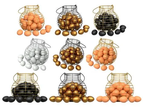 Wire baskets filled with eggs, isolated on white transparent background, concept Stock Illustration