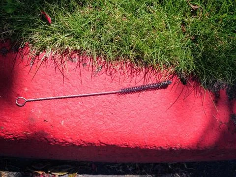 Wire brush on the red curb Stock Photos